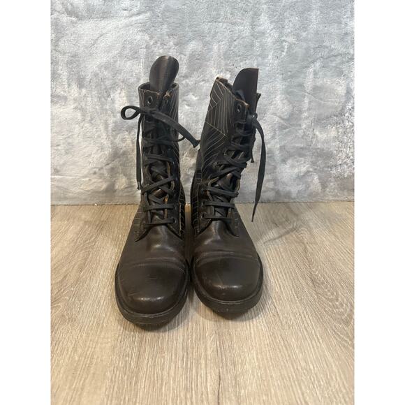 Vintage Black Leather Boots Embroidered Spider Webs 9 Combat Granny Goth Y2K - Picture 7 of 7